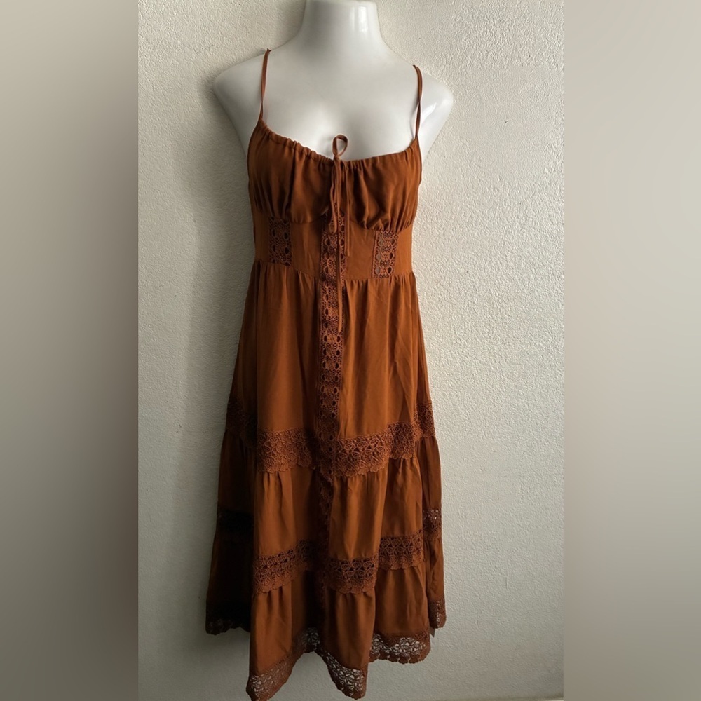 🆕Cider Rust Lace Trim Tiered Cami Maxi Dress M🆕 - Picture 5 of 16